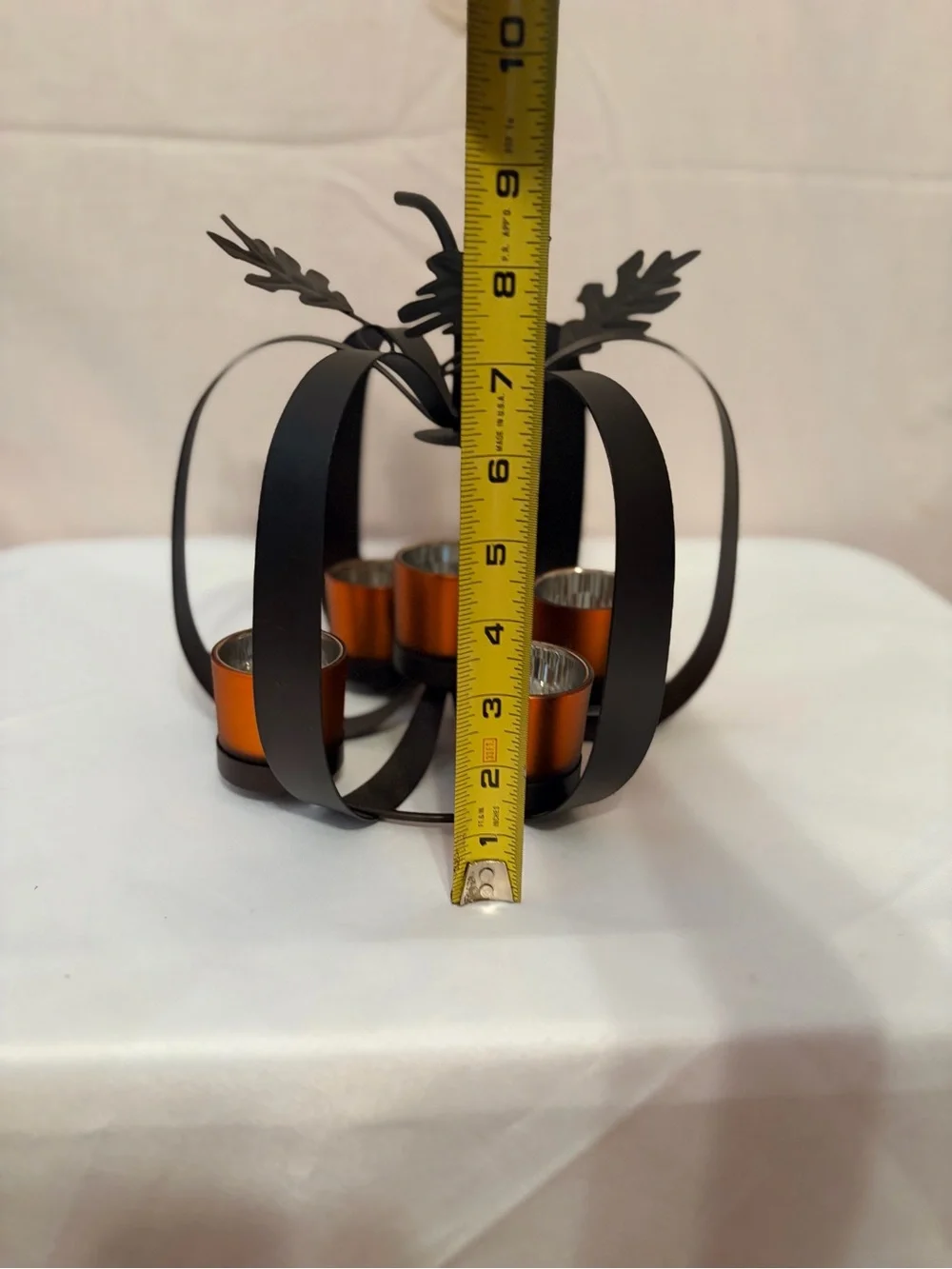 Decorative Black Pumpkin Tea Light Holder with Orange Votives